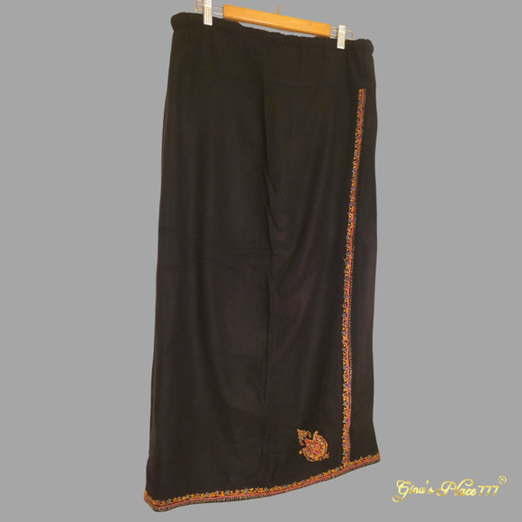 STEENA Womens Indian Embroidery Accents Drawstring Waist Black Maxi Skirt Size L - Picture 4 of 11